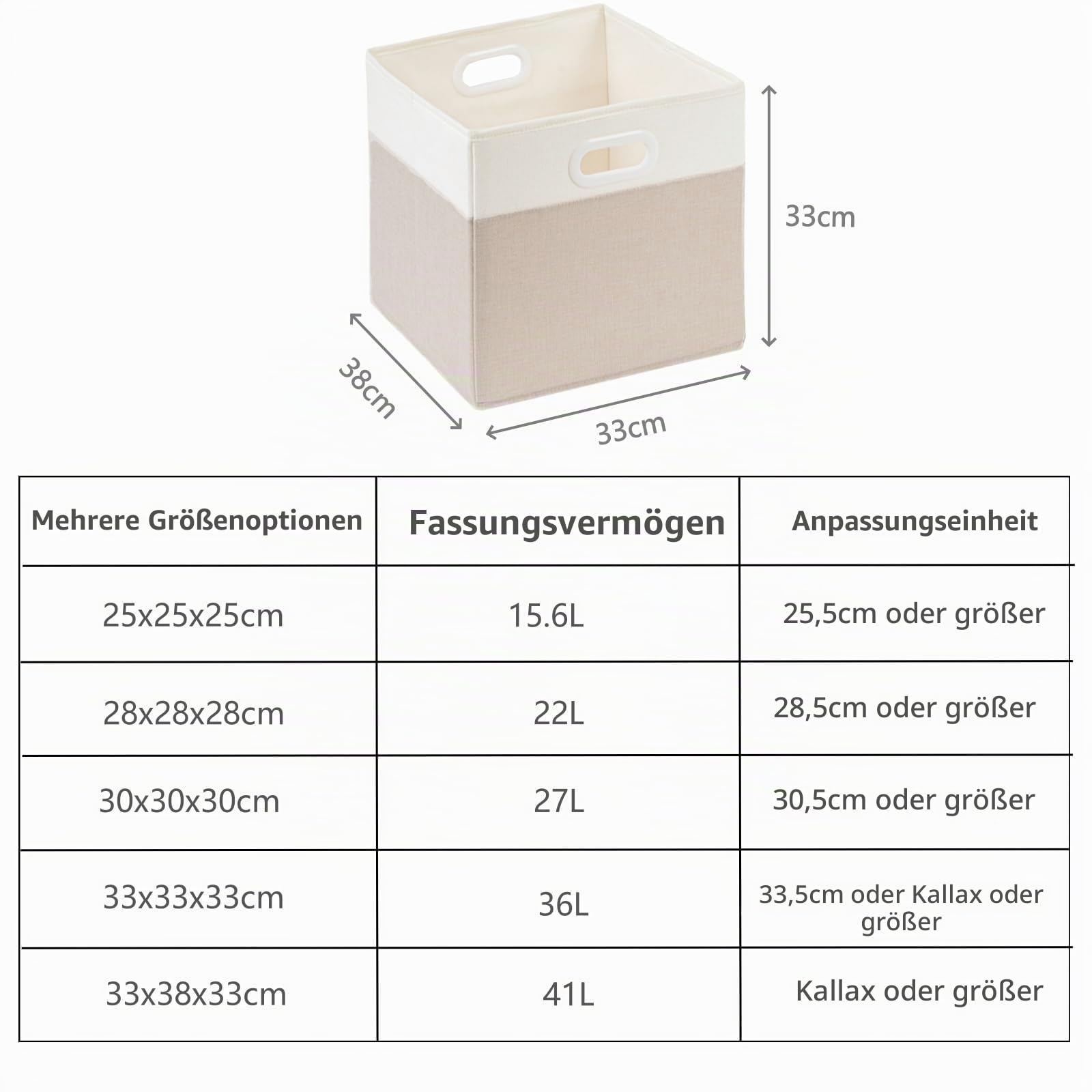 33x38x33 Aufbewahrungsboxen Stoff,Faltbare Aufbewahrungskorb für Schrank Regal und Kleidung,Waschbar(Hellbeige/Weiß, 4 Pack)