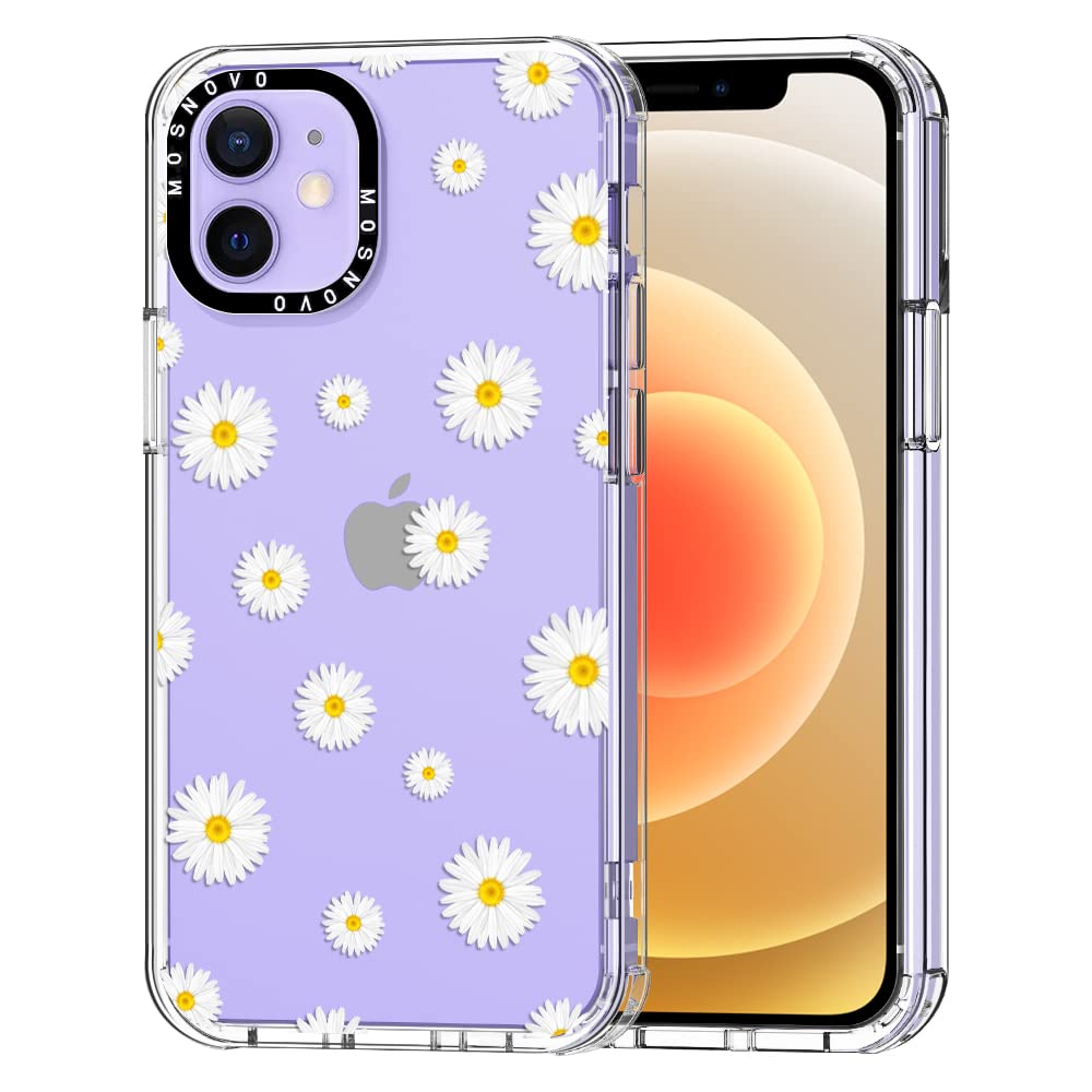 MOSNOVO Case for iPhone 12 & iPhone 12 Pro, [Buffertech 6.6ft Military-Grade Drop Protection] [Anti Peel Off Tech] Clear TPU Bumper Phone Case Cover Design - White Daisy