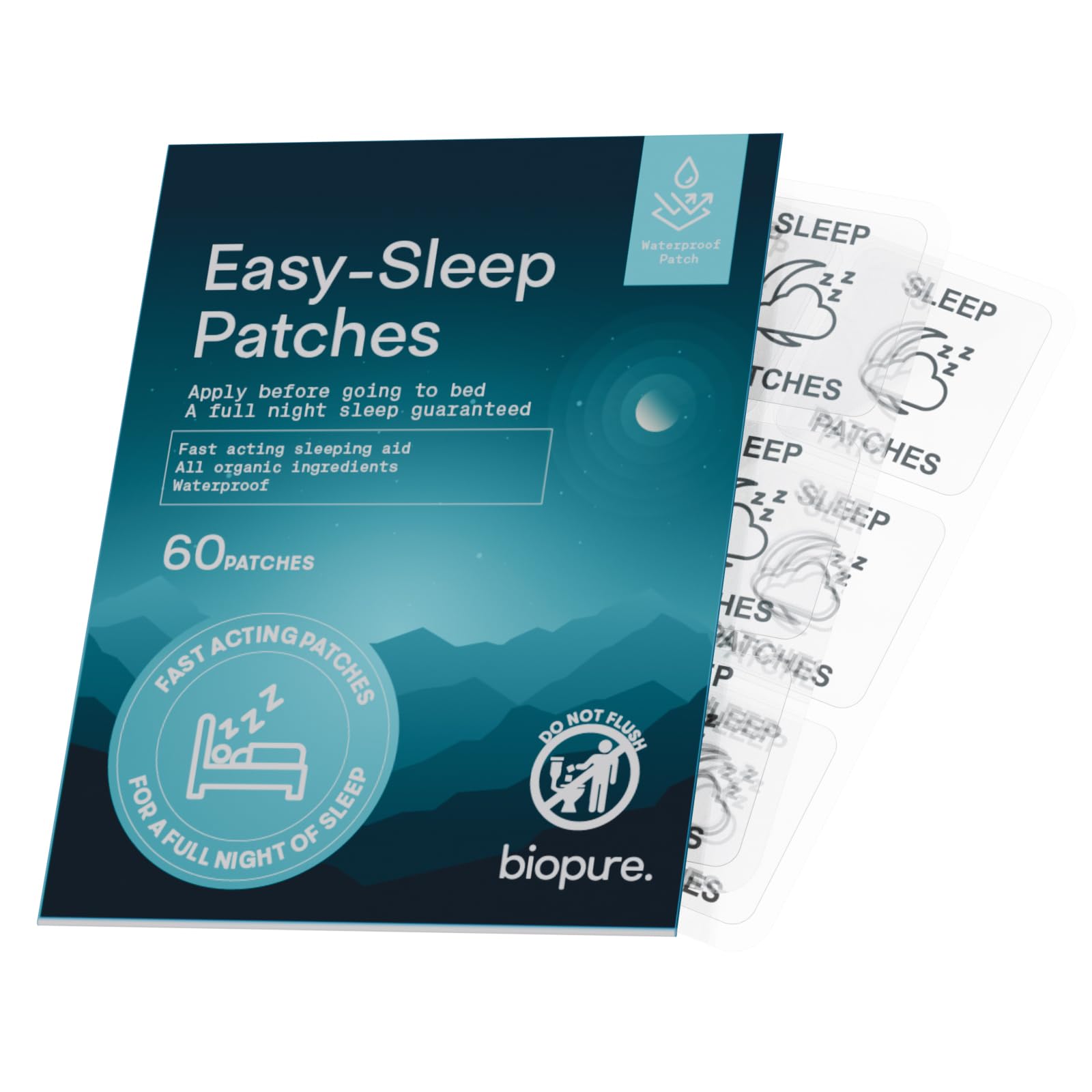 BIOPURESleep Patches - 60 Patches | All-Natural Deep Sleep Tape for Women and Men. Relaxing, Restful, Nighttime Calm. Sleep Patches for Adults | Water Resistant Patch
