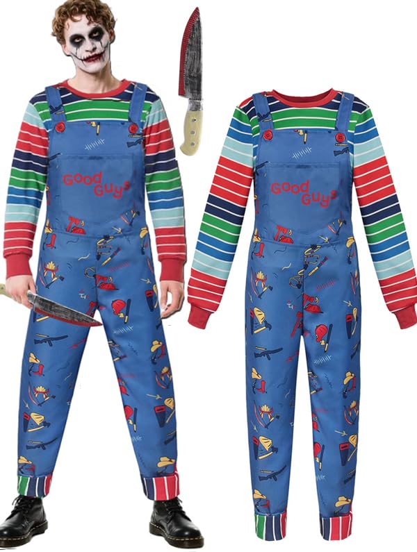 HarnyLoom Chucky Kostüm Kinder Erwachsene, Chucky Outfit Oberteile Overall Gruselig Killer Kostüm Jungen Mädchen für Halloween Karneval Party...