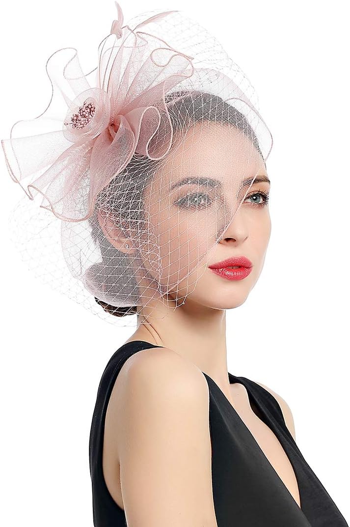 Women Fascinators Kentucky Derby Hair Clip Headband Wedding Tea Party Hat Mesh Feathers Hairband