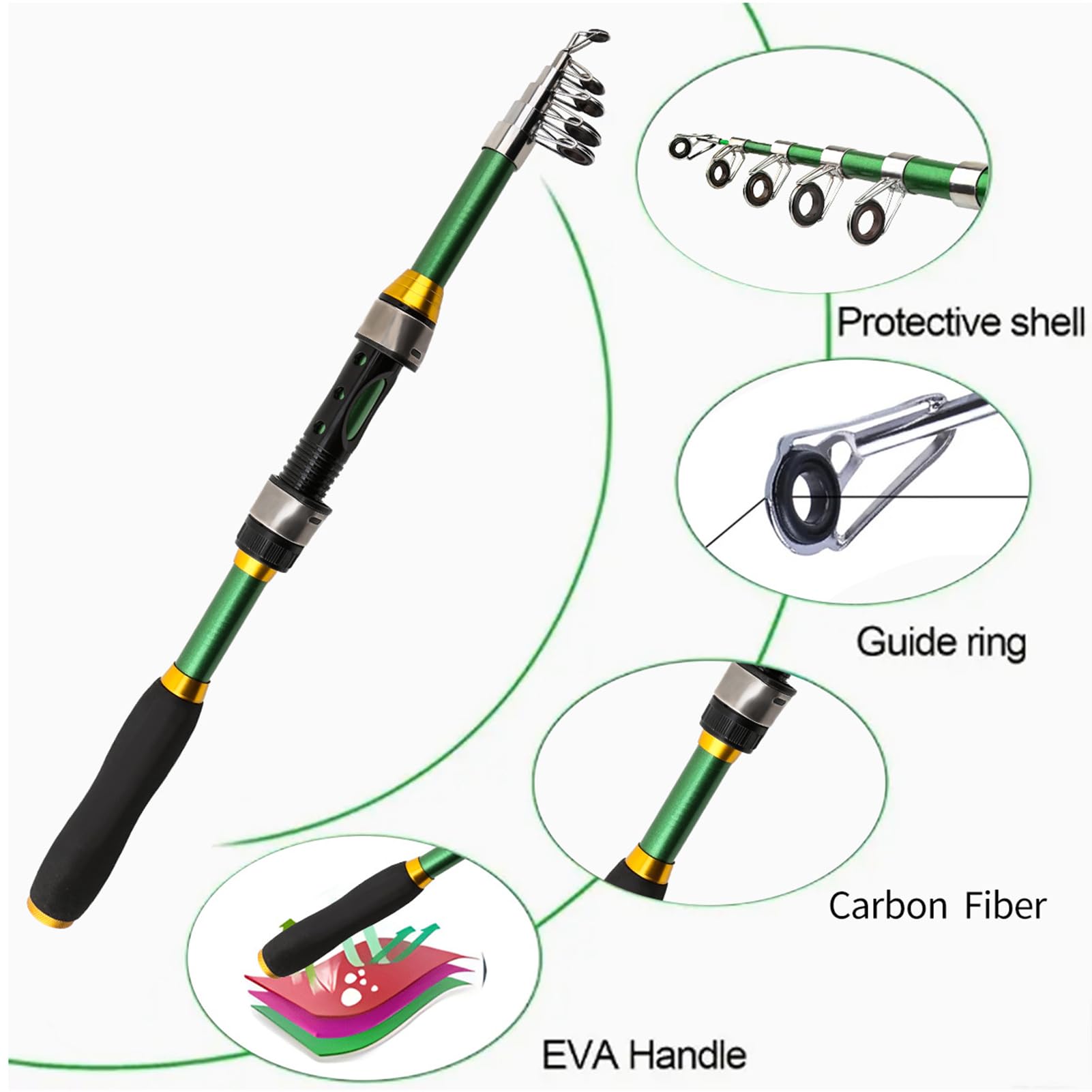 Kit de pêche de survie, kit de canne à pêche en fibre de carbone