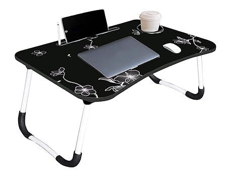Primo Foldable Wooden Laptop Bed Tray Table, Multifunction Lap Tablet Desk with Cup Holder, Perfect for Eating Breakfast, Reading Book, Working, Watching Movie On Bed (Flower)