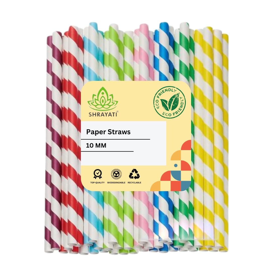 Shrayati Paper Straws: 50 Pcs Pack, 10 MM, Pack of 2, Eco-Friendly Straws for Drinking Juice, Ideal Paper Straw for Kids, Sustainable and Biodegradable