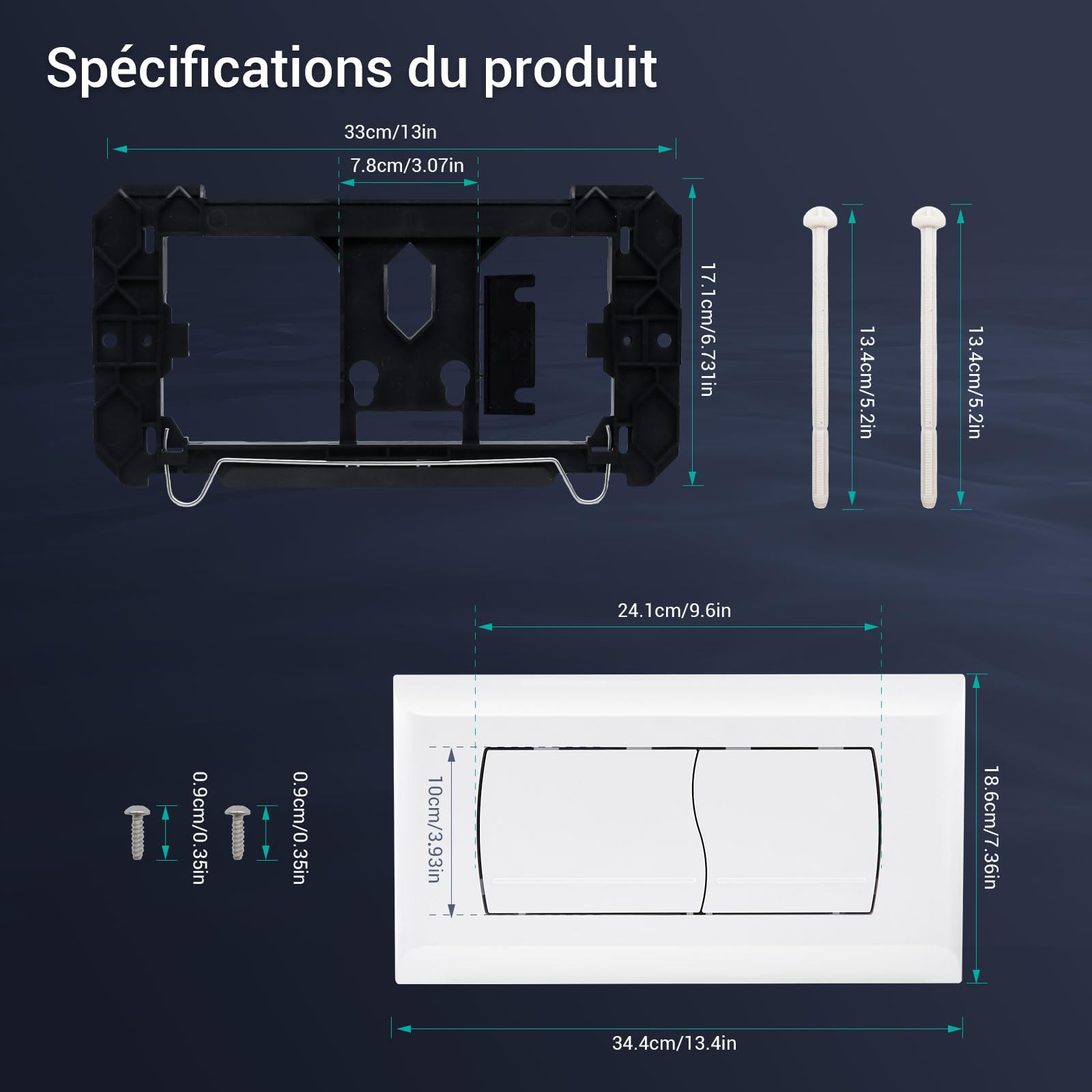 Empyreal Plaque de Déclenchement pour Réservoir de Toilette, Compatible avec Geberit Twinline 30&UP130, Double Chasse d'Eau, avec Kit d'Installation et Vis de Montage,340 x 185mm(Blanc)