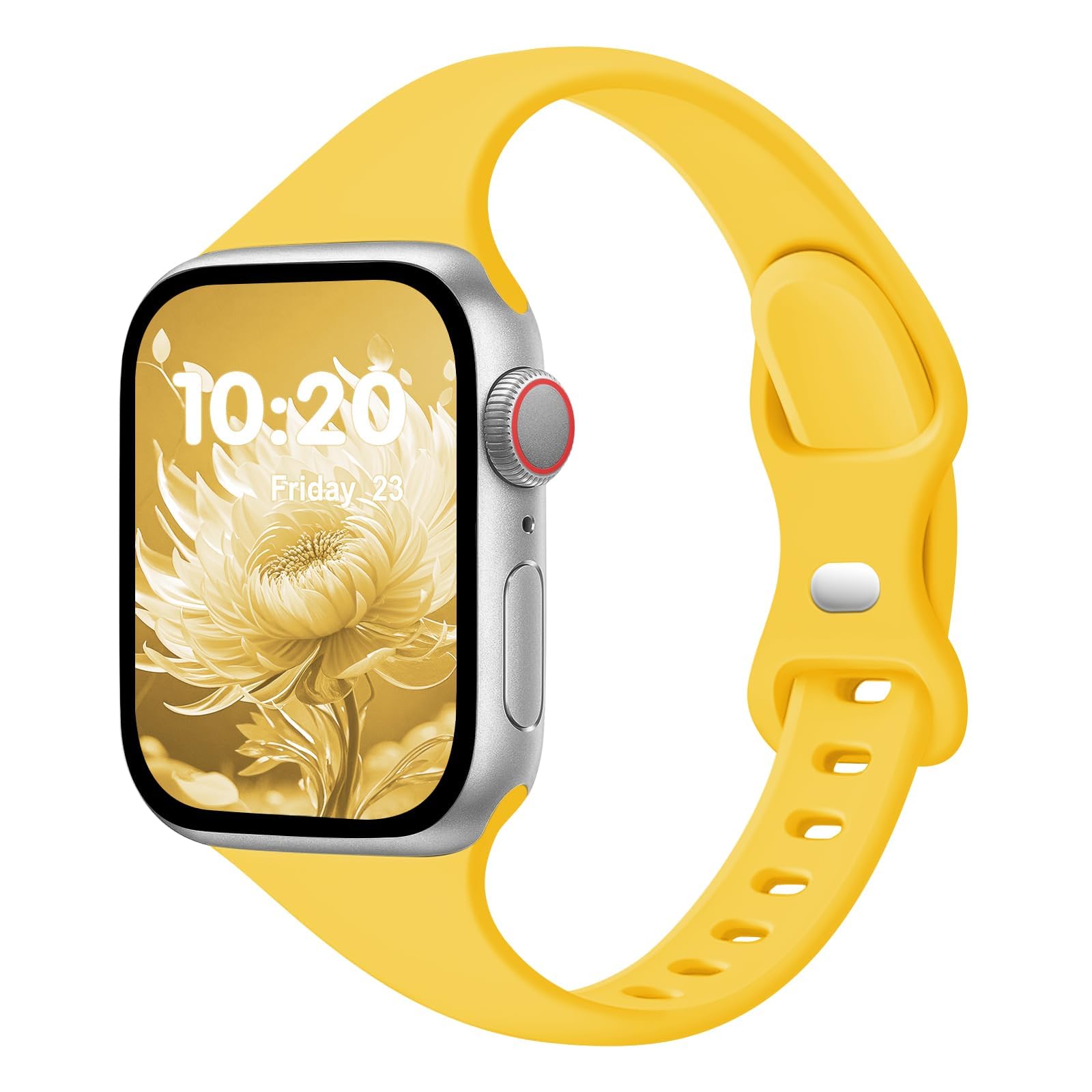 Slim Band Compatible with Apple Watch Bands 38mm 40mm 41mm 42mm 44mm 45mm 49mm for Women Men,Soft Thin Narrow Silicone Sport Strap Wristbands for iWatch Series12 11 10 9 8 7 6 5 4 3 2 1 SE Ultra/Ultra 2 Mango Yellow