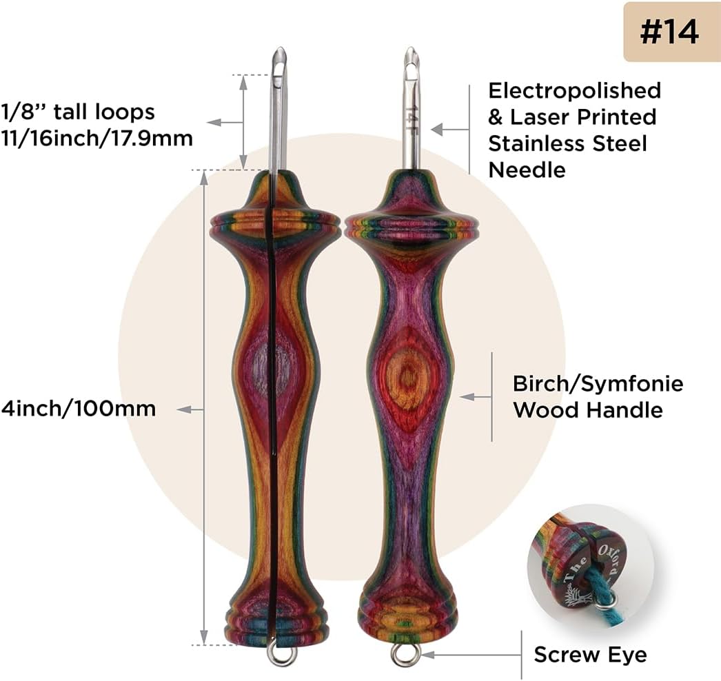 The Oxford Punch Needle #14 (1/8 inch Loop) Fine Point Punch Needle | Patented Design | Ergonomic Colorful Symfonie Wood Handle | Electropolished Steel Tip | Ideal for Rug Hooking