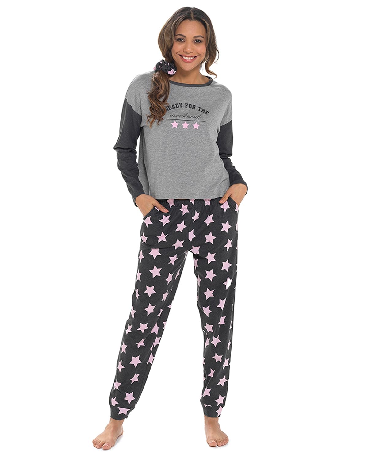 Undercover Ladies Jersey Varsity Star Pyjamas LN1654 Grey 20-22