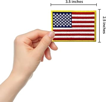2 pcs American Flag Premium Embroidered Patch - Gold Border | USA United States of America Military Uniform Iron On/Sew On Emblem