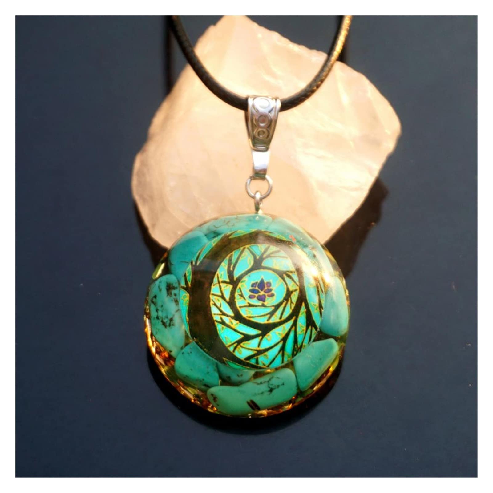 Ztbh Gold,Turquoise Orgone Pendant Orgonite Pendant Turquoise Natural Crystal Quartz Energy Chakra 7 Chakras W/Crystals Stones Orgone Pendant