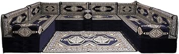 arabicsofa Traditional Arabic Diwan Floor Sofa Set Ottoman Style Corner Lounge Seating with Backrest Cushions for Living Room