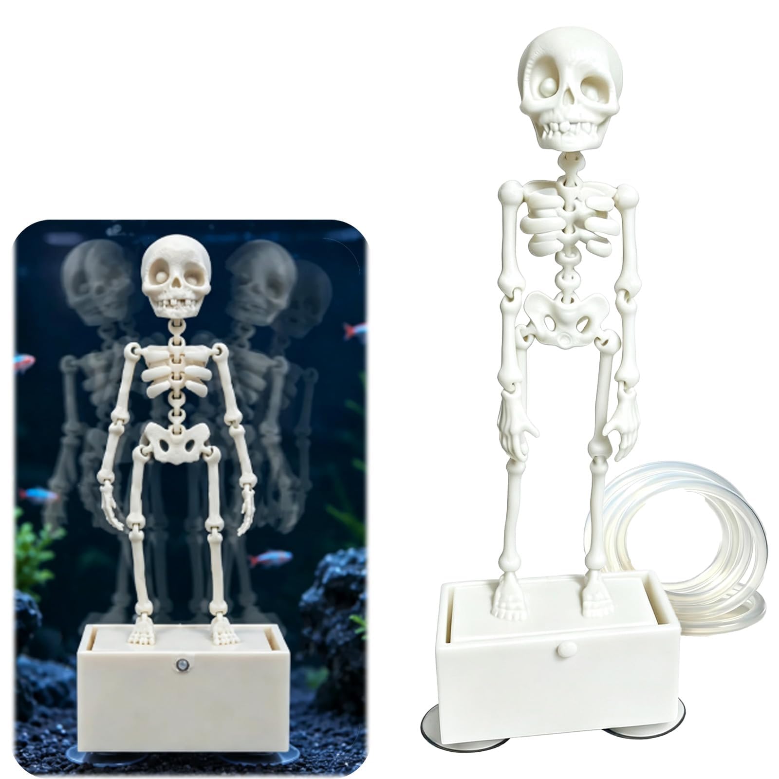 Dancing Skeleton Aquarium Bubbler, Halloween Fish Tank Ornament, Air-Driven Moving Skeleton Fish Tank Bubbler Decoration for Fresh & Saltwater Aquariums (Transparent)