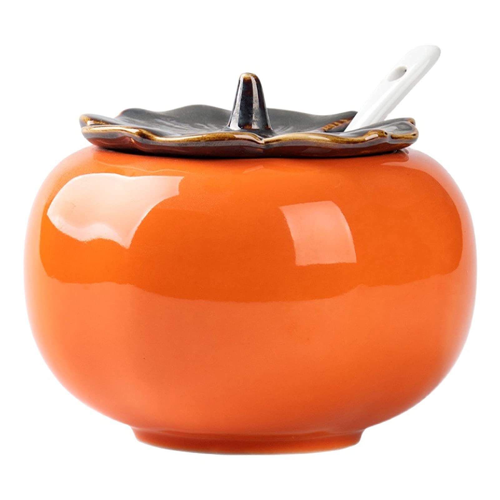 Ceramic Sugar Bowl With Sugar Spoon And Lid, Creativity Persimmon Shape Sugar Bowl, Porcelain Sugar Bowl For Home And Kitchen-400ml