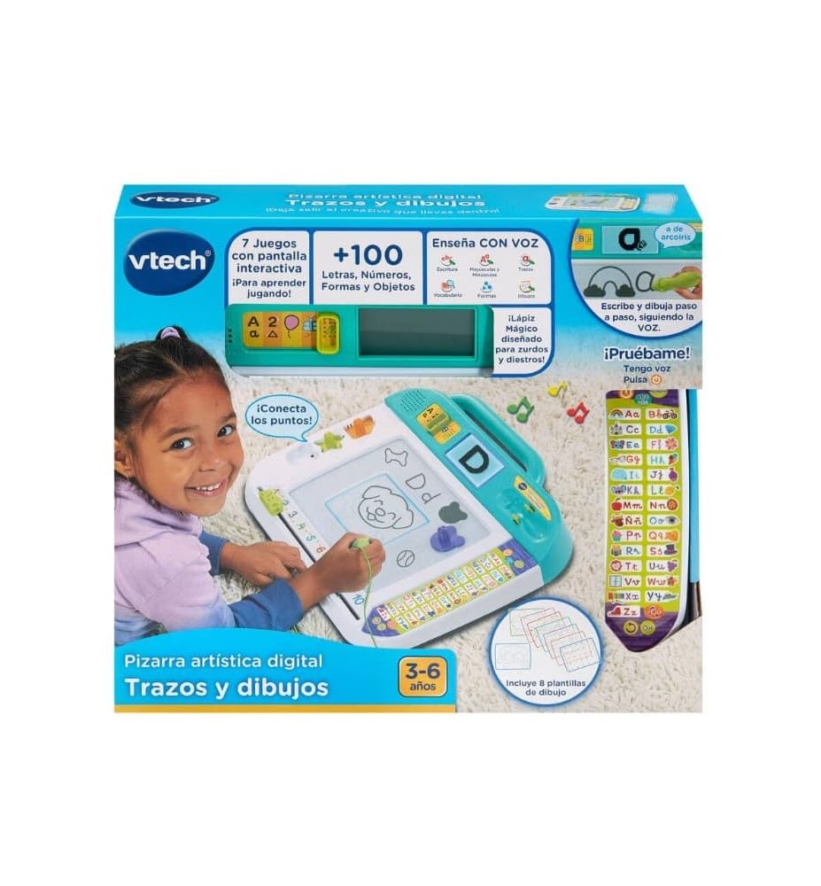 VTech - Lavagna artistica digitale Tratti e disegni, schermo LCD, voce interattiva, giocattolo educativo 3-8 anni, versione ESP