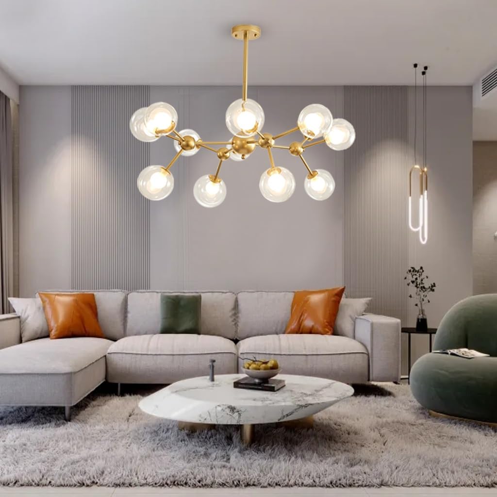 RuiRfh Lighting Modern Sputnik Hanging 12 Light Living Room Creative Pendant Light Clear Glass Sphere G9 Chandelier Mid Century Large Ceiling Light Fixture for Dining Room Kitchen Island Bedroom Bar(G