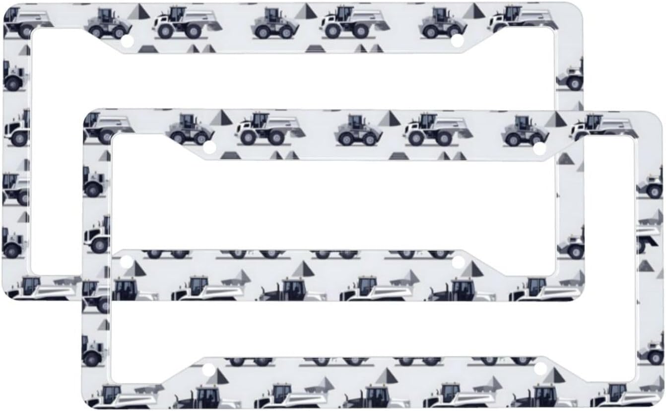 2 Pcs Car License Plate Frames for Women Men – Vintage Excavators Print Solid Aluminum License Plate Cover for Car Accessories for Women Men with