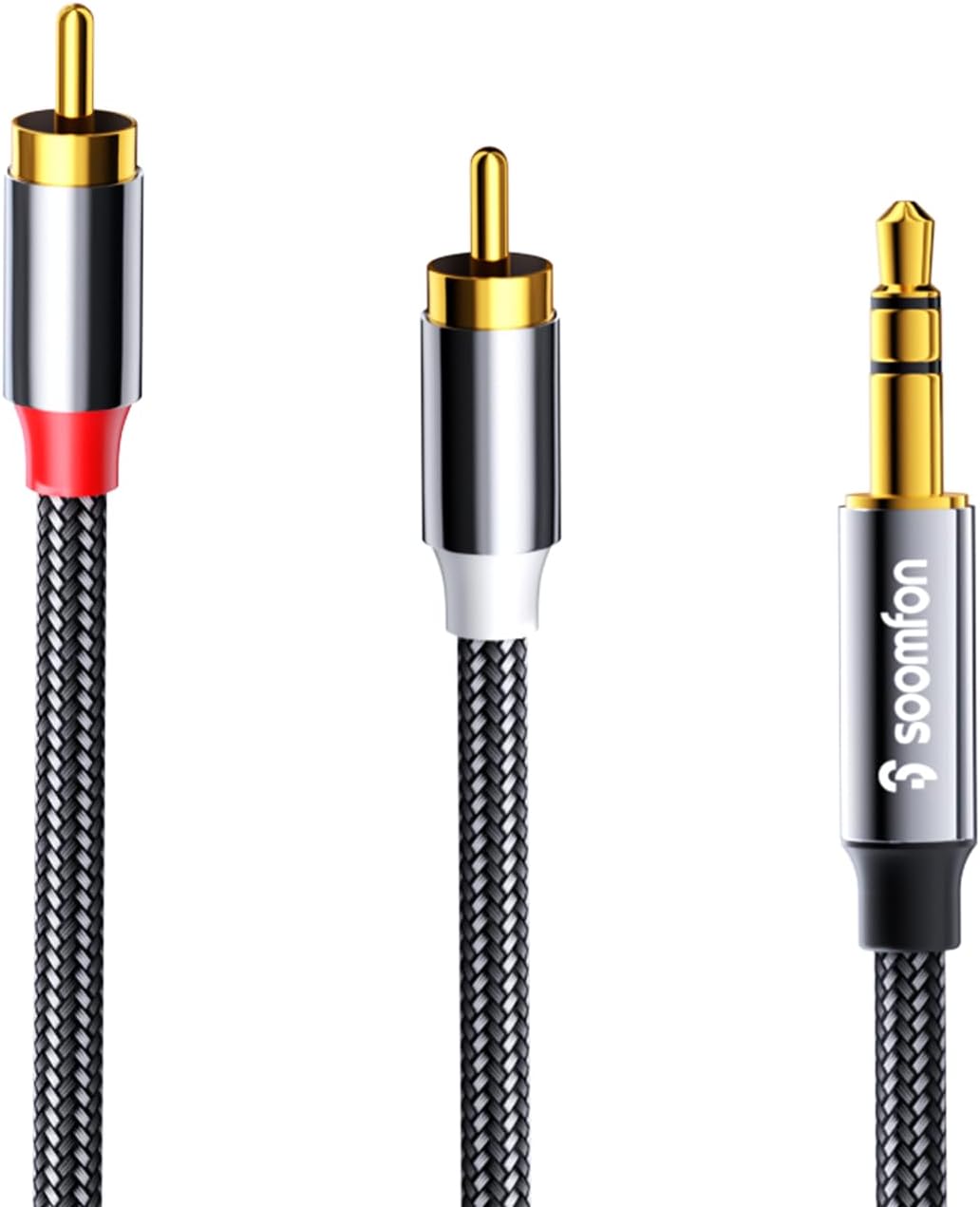 SOOMFON RCA to 3.5mm Audio Cable Aux 3.5mm to 2RCA Audio Cable 2 Meters, Red and White to 3.5mm Jack Cable with Durable Nylon Braided Gold-plated for Phone/Car/Speakers/Tablets/Home Theater/HDTV