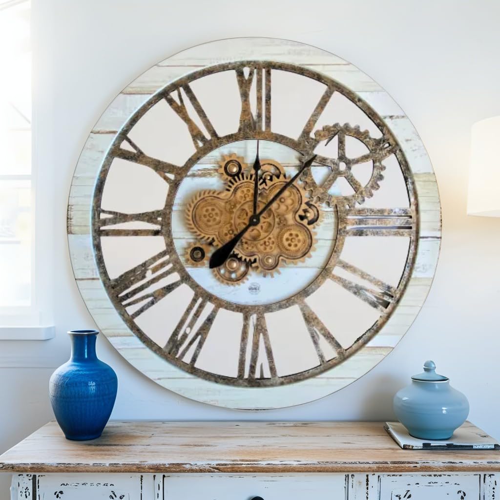 ImprovingLife Reloj de pared vintage industrial de estilo rústico sobredimensionado de 36" (beige desierto)