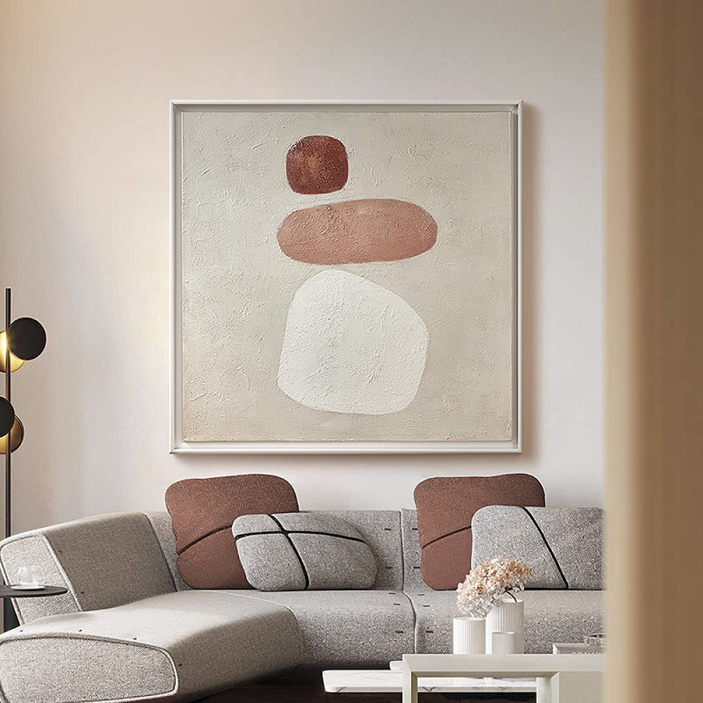 Pittura Ad Olio Dipinto A Mano su Tela,Beige Texture Minimalismo Geometrico Opere d'Arte Moderna Quadri Astratti Dipinti Ad Olio Dipinti A Mano su Tela Wall Art for Living Room,Office Home Decor,40X