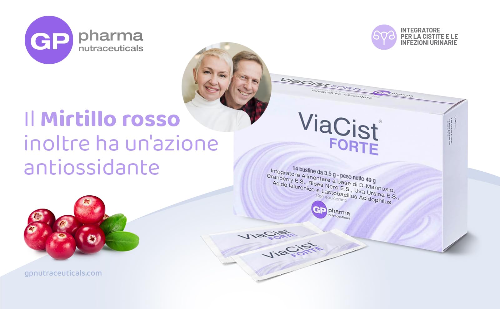 ViaCist® FORTE GP Nutraceuticals– Integratore Cistite Donna con D-Mannosio Puro, Probiotici, Acido Ialuronico e Ribes Nero – Supporto Vie Urinarie, Benessere Intimo Femminile e Difese Naturali