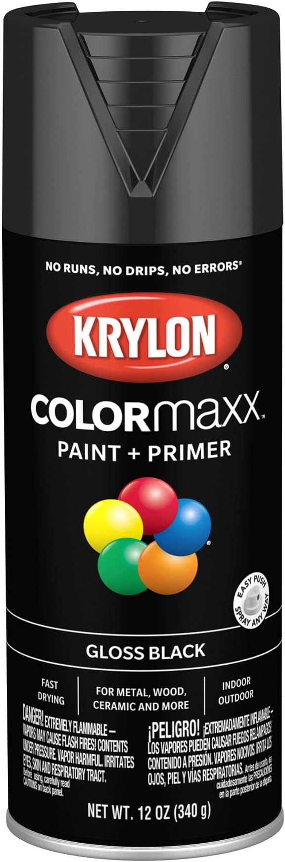 K05505007 COLORmaxx Spray Paint and Primer for Indoor/Outdoor Use, Gloss Black 12 Ounce (Pack of 1)