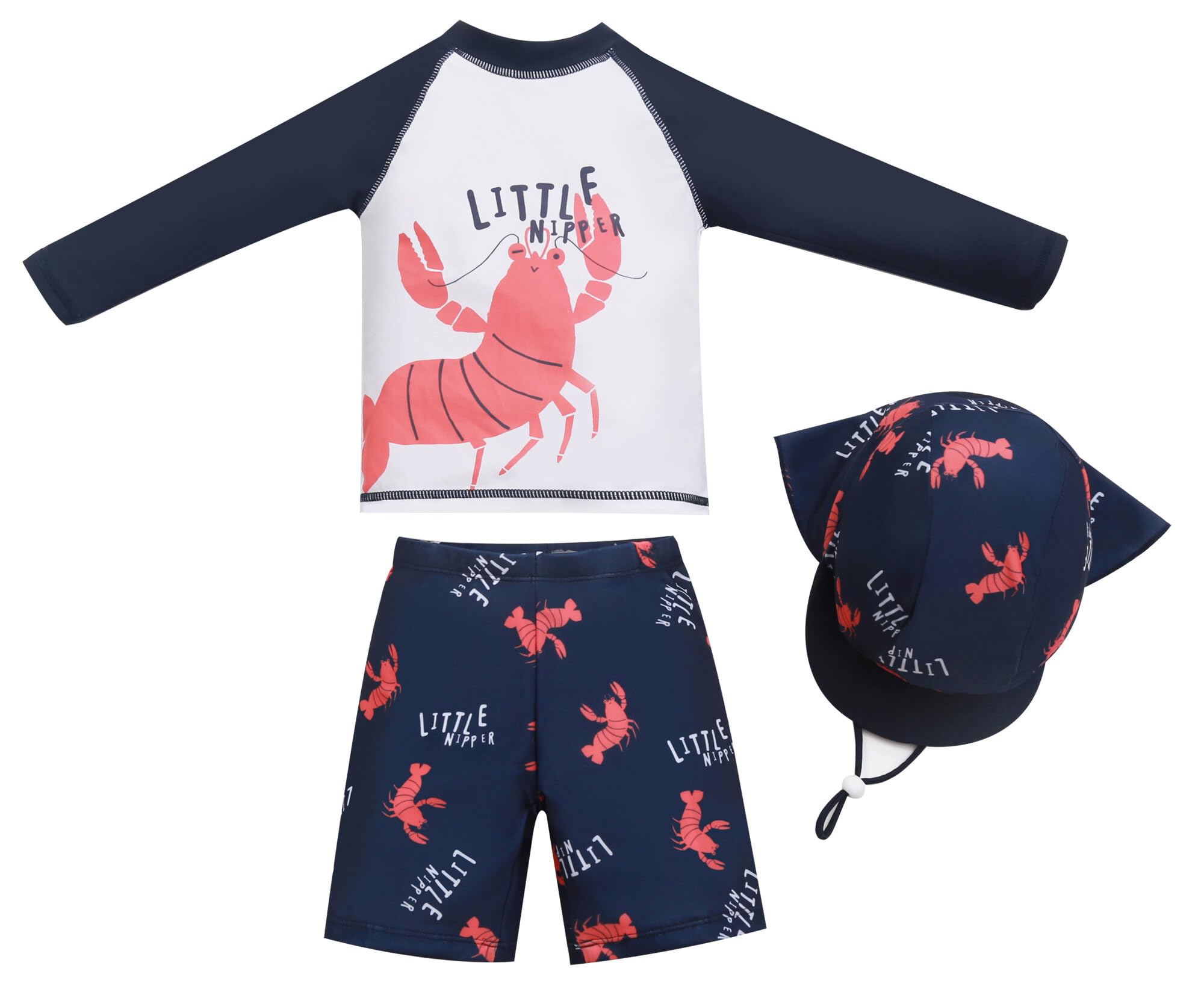 SEAUR Bambino Manica Lunga Anti-UV 3 Pezzi Stampato Coulisse Berretto da Bagno e Pantaloncini da Bagno