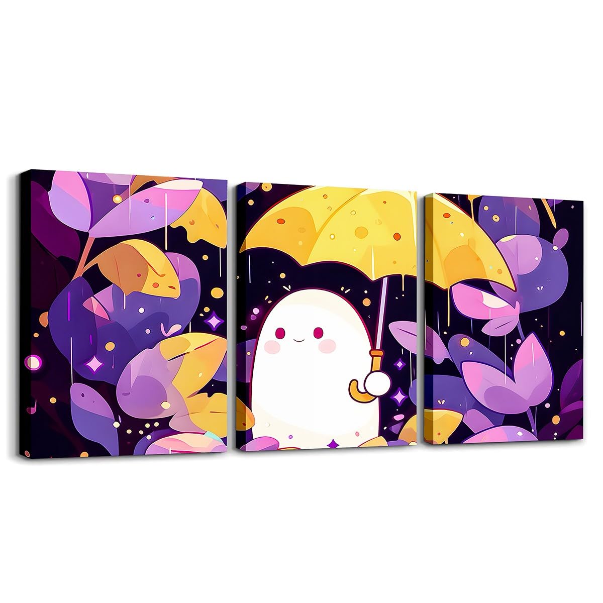 Loussiesd Cute Ghost Bathroom Wall Art for Home Decor 40X30cm Happy Halloween 3 Piece Canvas Wall Art for Living Room Bedroom Cute Ghost Office Wall Decor Artwork Posters Horror Theme
