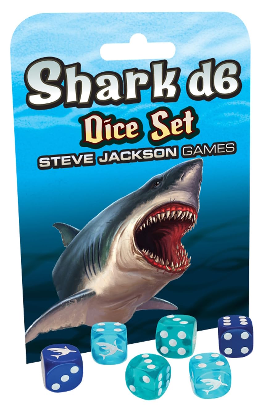 Shark d6 Dice Set | 6 Pcs | 16mm Six-Sided | Translucent Dice | Tabletop Roleplaying Games | RPG | from Steve Jackson Games