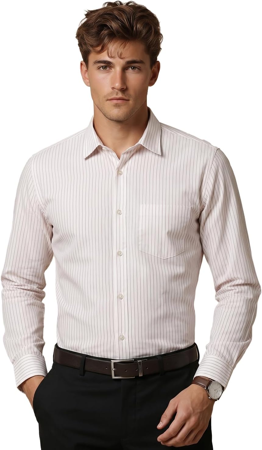 Men's Striped Slim Fit Full Sleeve Formal Shirt | Cotton-Rich | Wonder Fabric | Pin-Point Oxford Weave
