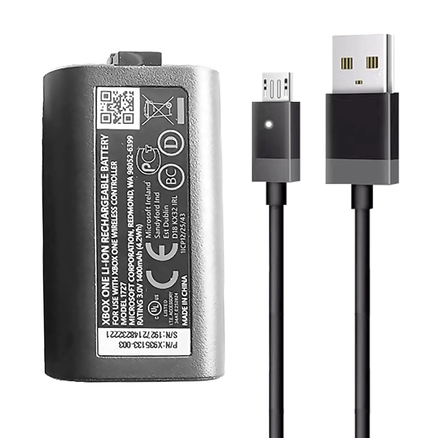 New for XboxOne Rechargeable Battery Pack w/Micro USB Charging Cable Set, for Xbox One, One S/X, Elite 1 Wireless Controllers, 1400mAh Li-ion Battery + 3 Meters Charger Charge Line Wire