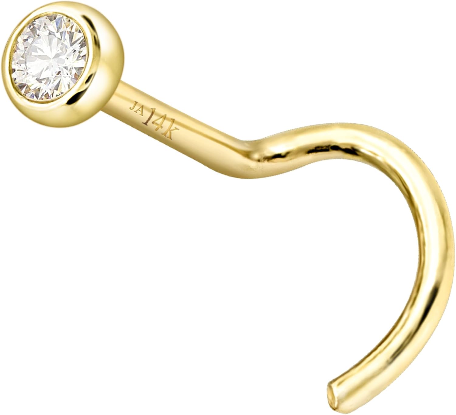 14K Yellow Gold Bezel Set Diamond Nose Screw Stud Stud 22G Screw-end Nose Ring 1.5mm-2.5mm