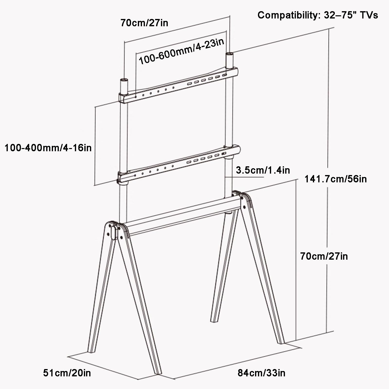 Soporte TV Pie, Altura Ajustable, para Televisores de 32 a 75 Pulgadas