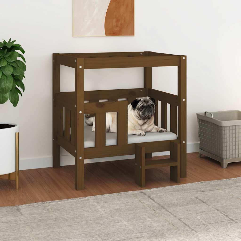 Cuccia per cani in legno di pino massiccio, 65,5 x 50,5 x 70 cm, accogliente letto per animali domestici con cuscino antiscivolo, morbido e delicato sulle articolazioni, per cuccioli, anziani