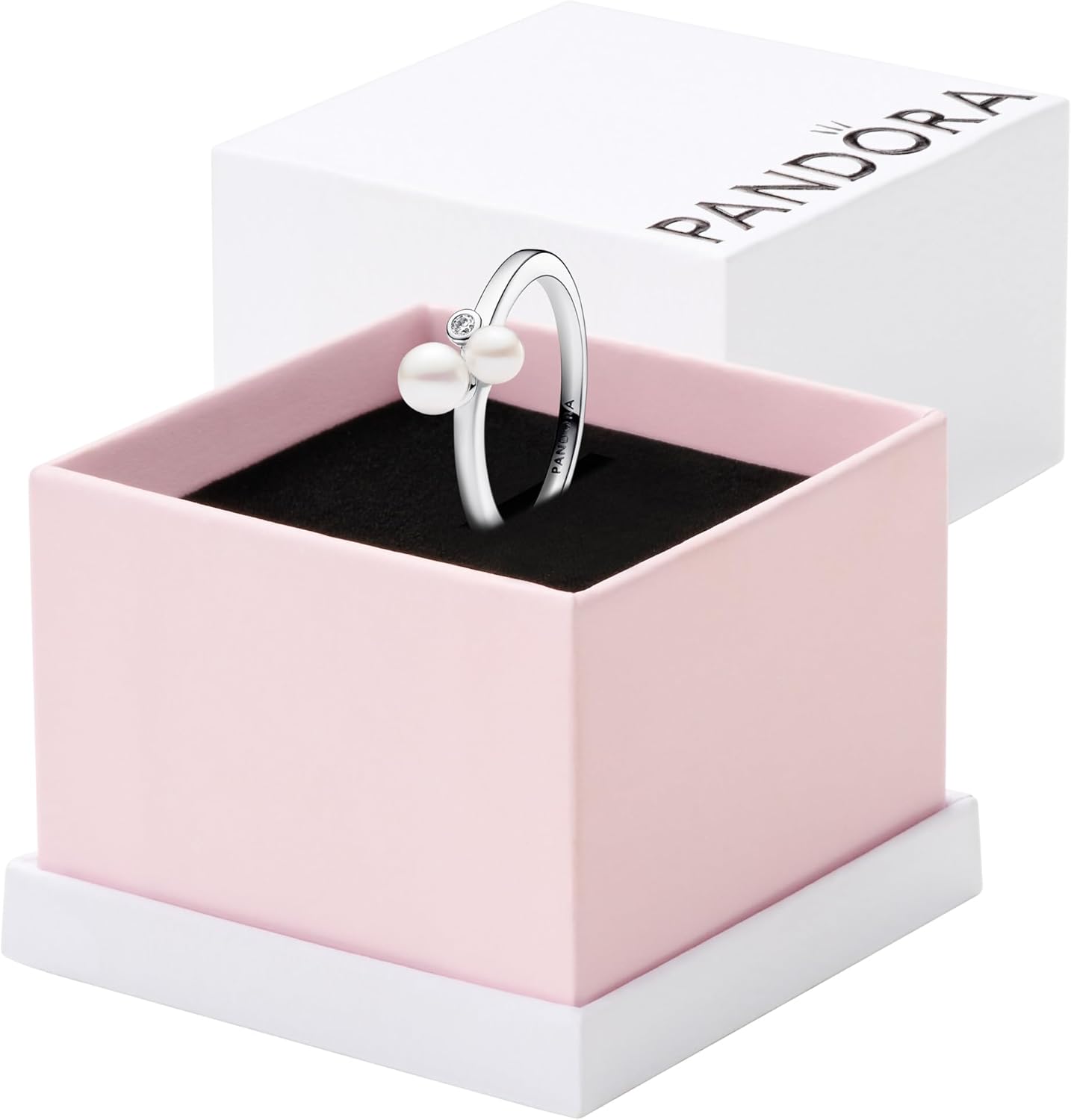 PANDORA Timeless Duo Treated Freshwater Cultured Pearls Ring - Ring with Clear Cubic Zirconia - Jewelry for Women - Includes Gift Box