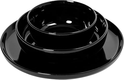 Miniatura 5 de Gibson Home Oslo - Juego de vajilla de porcelana resistente a las astillas y a los arañazos de 12 piezas, servicio para 4 – Platos y cuencos negros