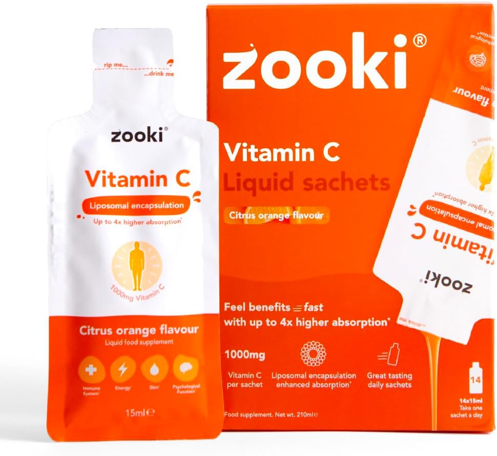Zooki Liposomal Vitamin C 1000mg Liquid – 4X Higher Absorption – Great Taste, Sugar Free, Vegan – Alternative to High Strength Vitamin C Tablets – Immune System – Energy (Citrus Orange, 14 Servings)