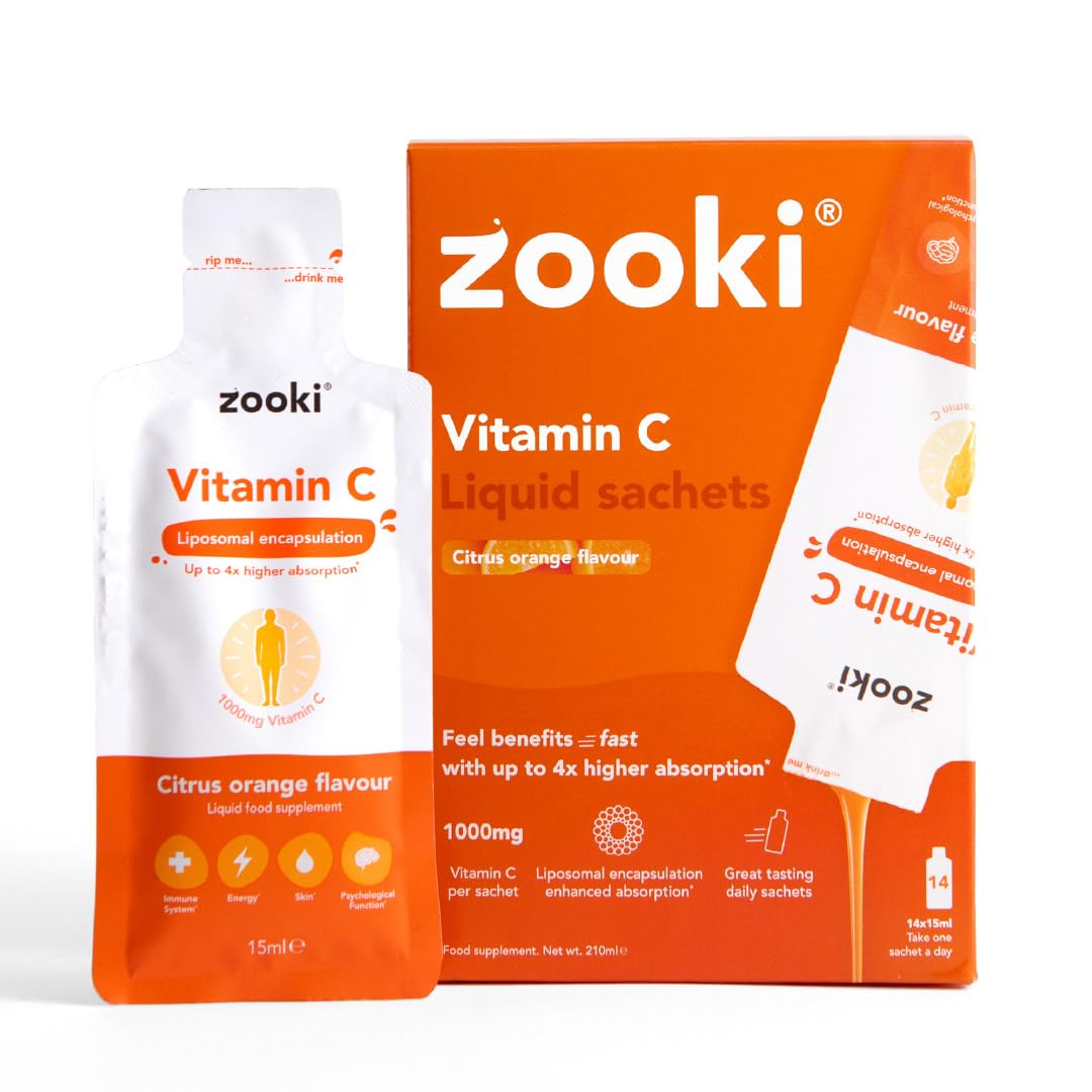Zooki Liposomal Vitamin C 1000mg Liquid – 4X Higher Absorption – Great Taste, Sugar Free, Vegan – Alternative to High Strength Vitamin C Tablets – Immune System – Energy (Citrus Orange, 14 Servings)