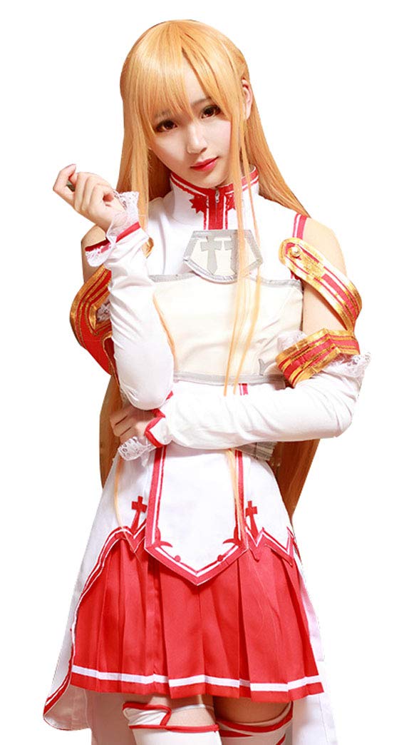 Womens Yuuki Asuna Cosplay Costume Red Halloween Dress