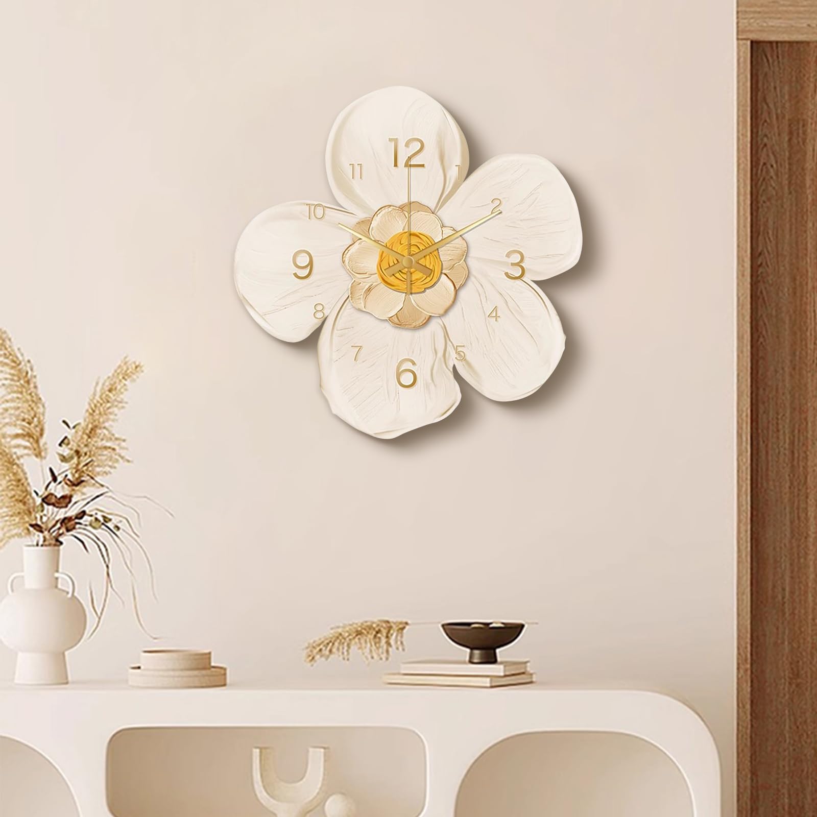 Ergocar Orologio Da Parete,Art Déco, Orologio Da Parete Moderno Con Fiori In Cristallo e Porcellana, Alimentato a Batteria, Adatto Per Soggiorno, Camera Da Letto, Studio e Ufficio