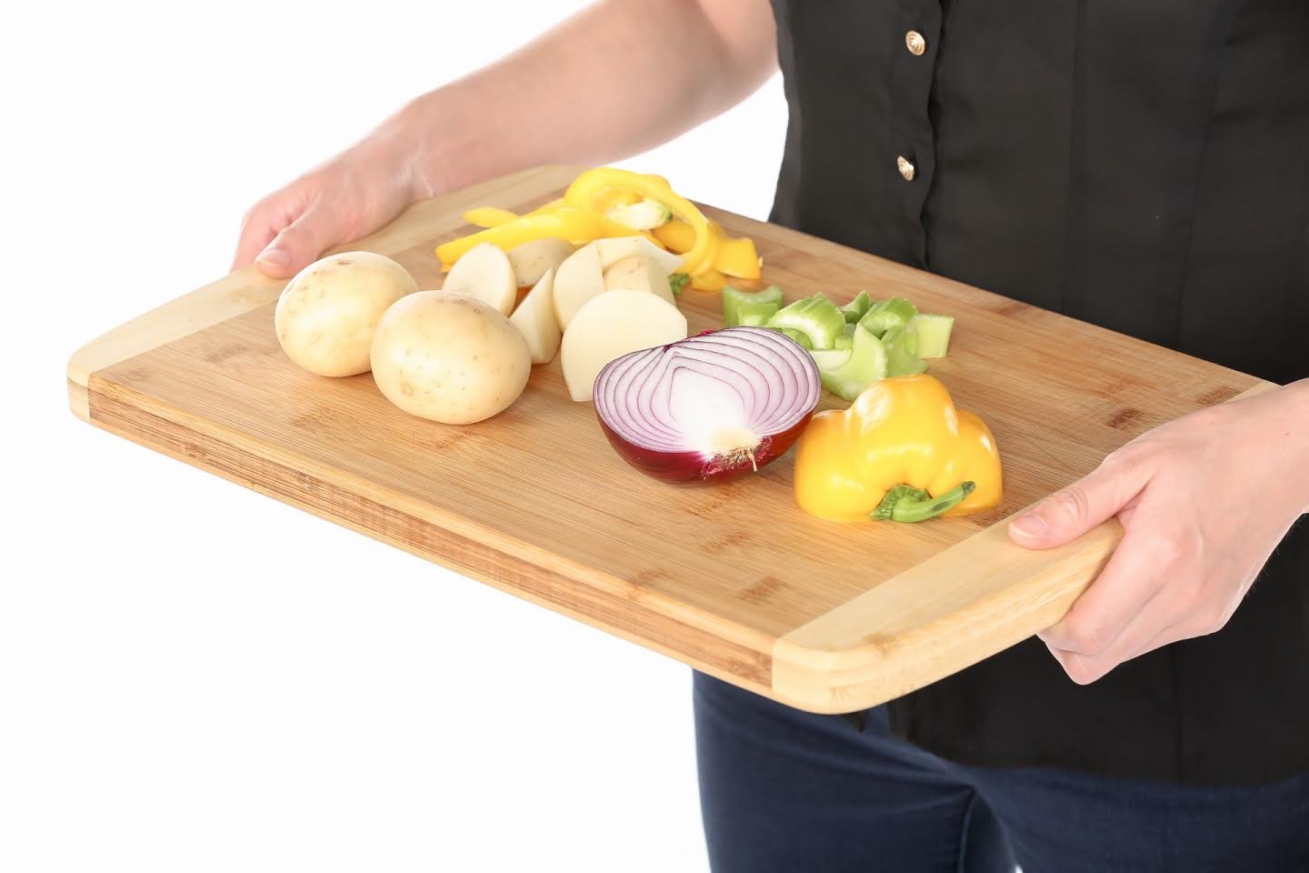 Heim Concept Tabla de cortar de bambú orgánico para cocina, tabla de cortar extragrande con ranura jugosa, perfecta para carne, verduras, frutas, queso.