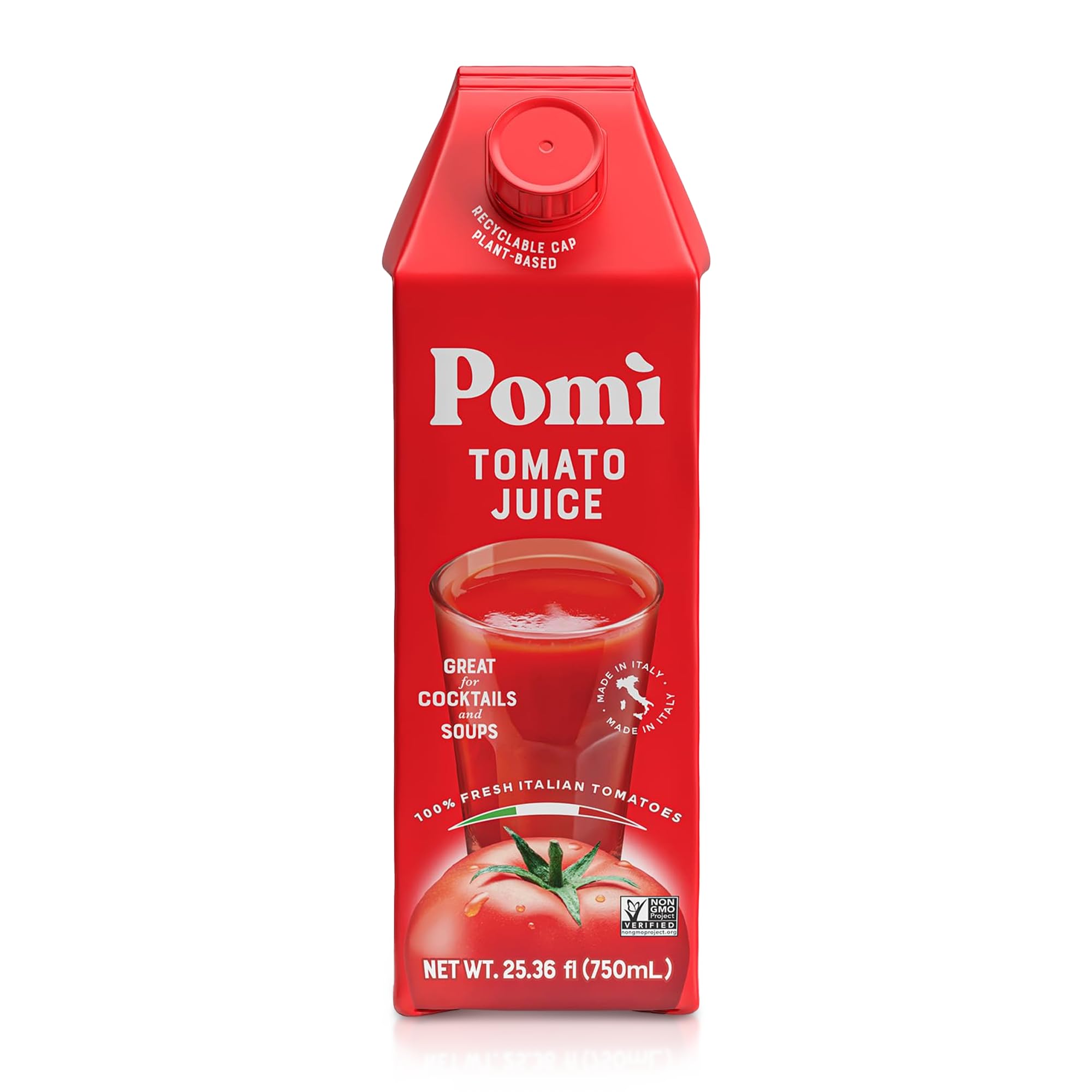 Pomì Tomato Juice - Made from 100% Fresh Italian Pomi Tomatoes - Low Sodium Tomato Juice - Gluten Free Vegetable Juice - Low Sodium Vegetable Juice - 25.36 fl oz (Pack of 6)