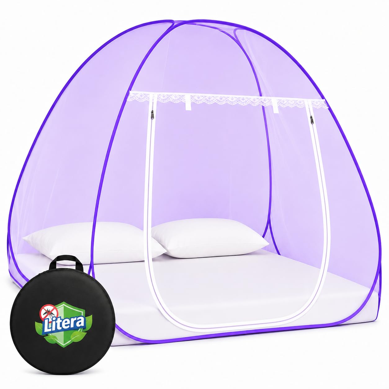 Litera Mosquito Net for Double Bed King Size 6.5x6.5 Ft Purple | Pop-Up Foldable Design, 30GSM Polyester Net, Corrosion Resistant Wire, Includes Carry Bag, PVC Coated Steel Frame-image-37