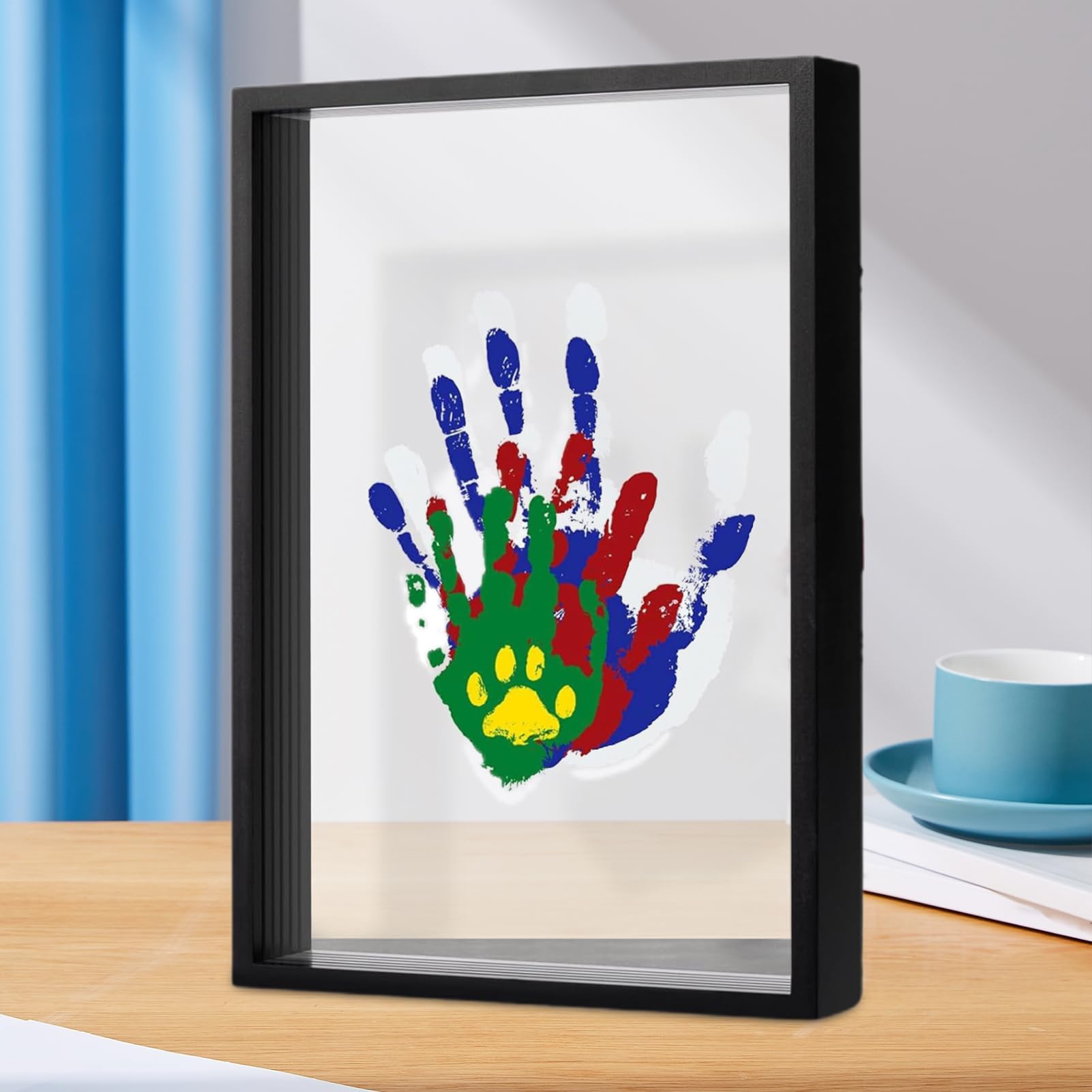 Kit de recuerdo de huellas de mano, marco de fotos personalizado para recuerdos familiares, diseño transparente para colgar, decoración de guardería, adorno de escritorio para el hogar, ideal para