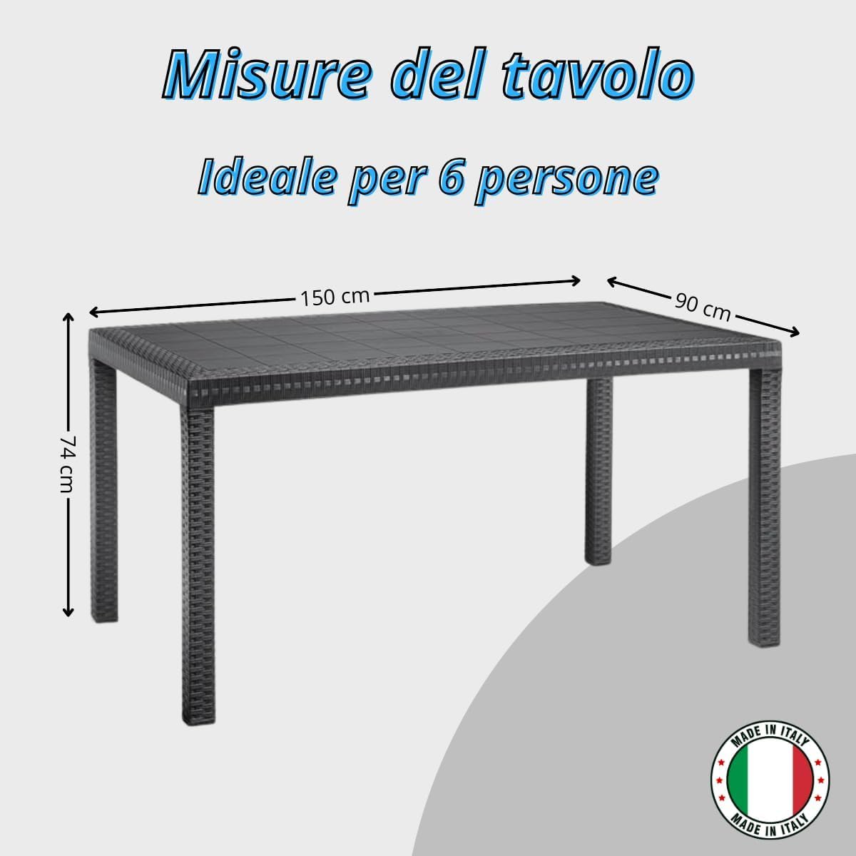 Tomaino Set Tavolo e Sedie Da Giardino in Plastica 4 Posti Impilabili Effetto Rattan Nero
