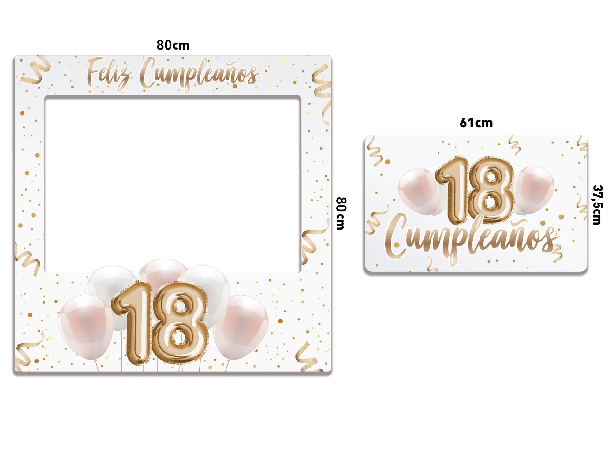 Oedim Photocall + Cartel Feliz 18 Cumpleaños Blanco, 80x80cm, 61x37,5cm, Photocall Decorativo para Eventos o Celebraciones puntuales