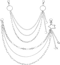 2 Pieces Silver Pants Chain Overlay Jeans Chain with Star and Moon Pendant for Men Women Punk Gothic Hip Hop Belt Pants Jeans Accessories