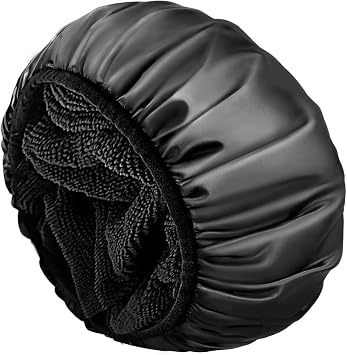 Aquior Shower Cap,Extra Large Triple Layer Bathing Cap with Dry Hair Function for Women Microfiber Terry Cloth Silky Satin 100% Waterproof Reusable Long Hair Bath Caps