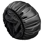 Aquior Shower Cap,Terry Lined Shower Cap for Women Reusable, Triple Layer Waterproof Bath Cap, Extra Large for Women Long Hair(Black)