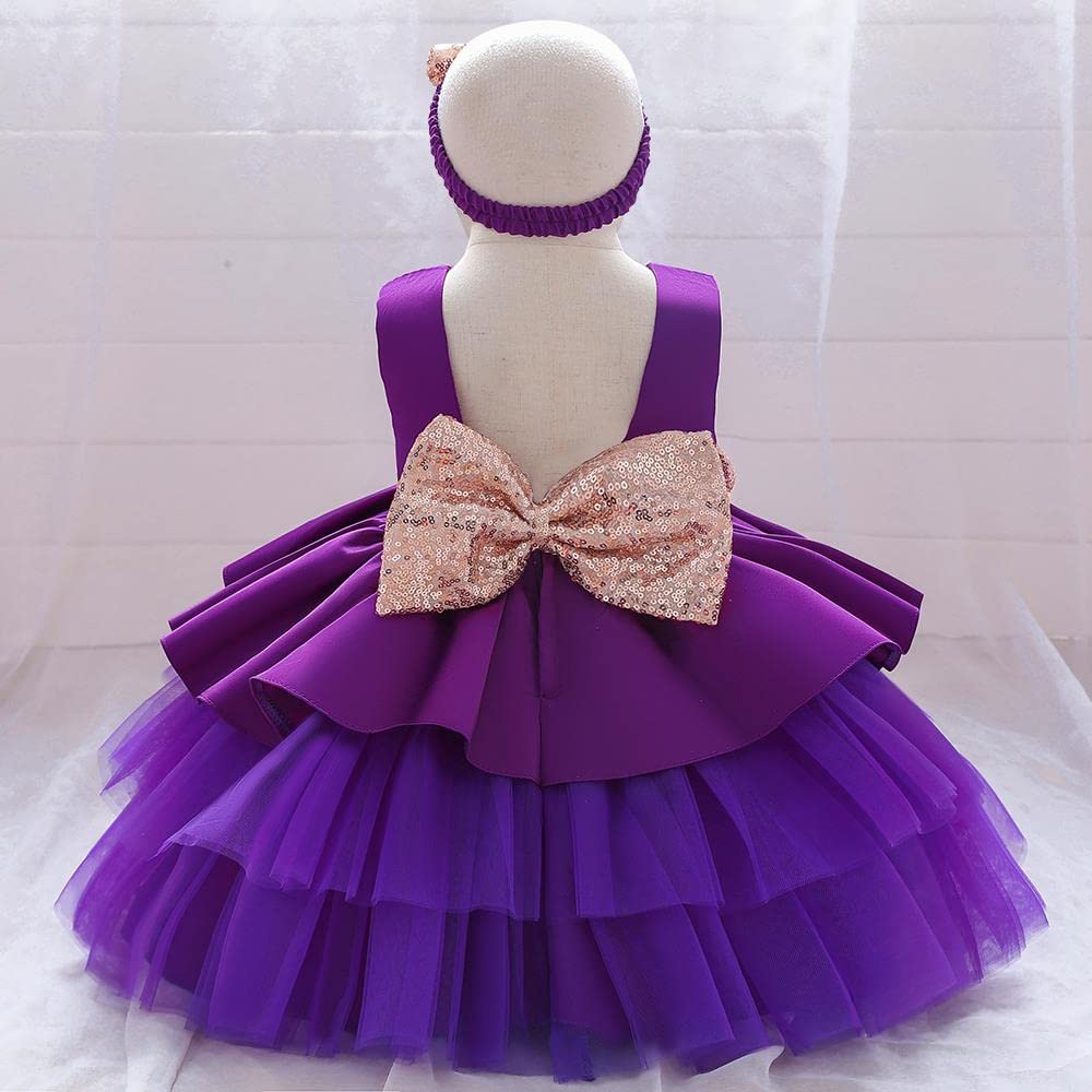 Lito Angels Robe de cérémonie Fille en Tulle avec Bandeau | Bandeau assorti, Corsage satin sans manches, dos en V, jupe tulle à volants, nœud à la taille, Mariage, Cérémonie, Baptême