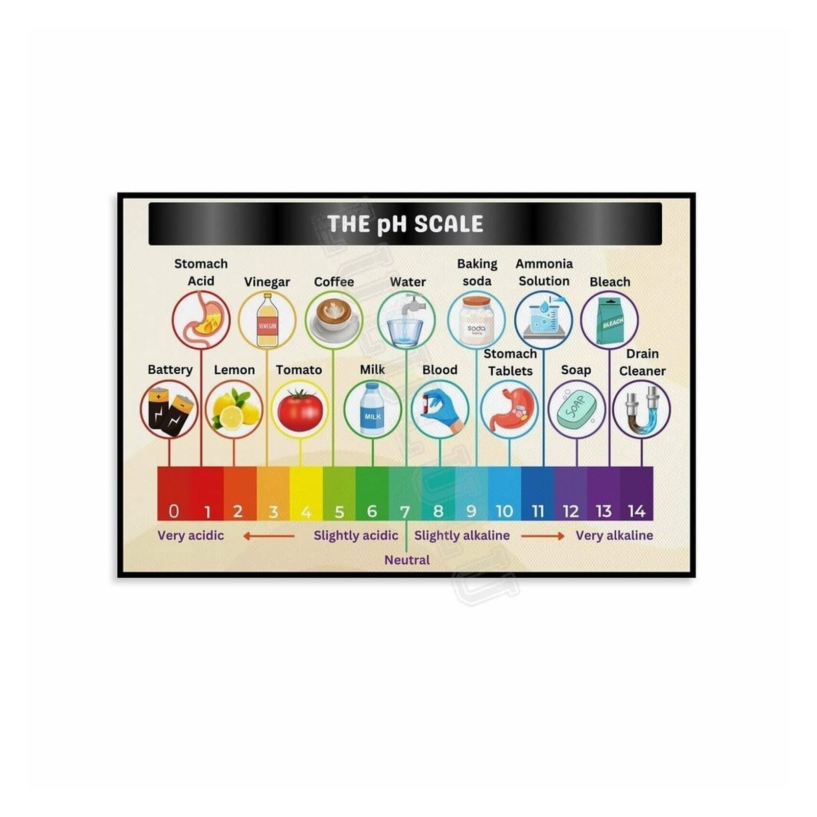 ICYJRFHLTF Illustrated pH Scale Metal Tin Sign Educational Chemistry Science Chart Wall Decor for School Laboratory Classroom Study 8 X 12 in